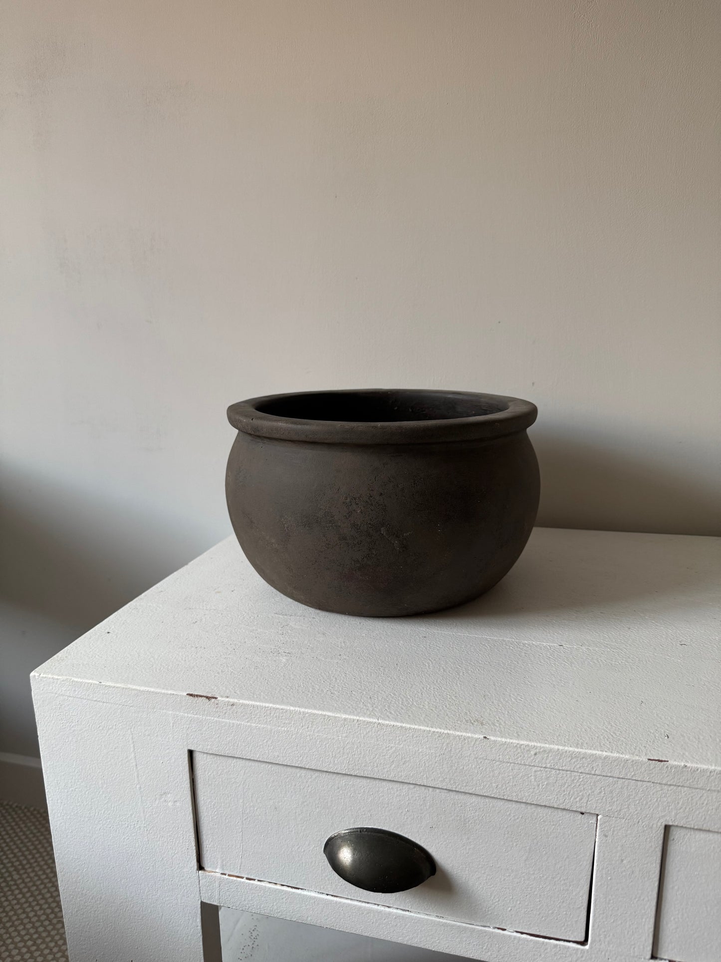 Up-cycled | large low earthy brown rounded pot