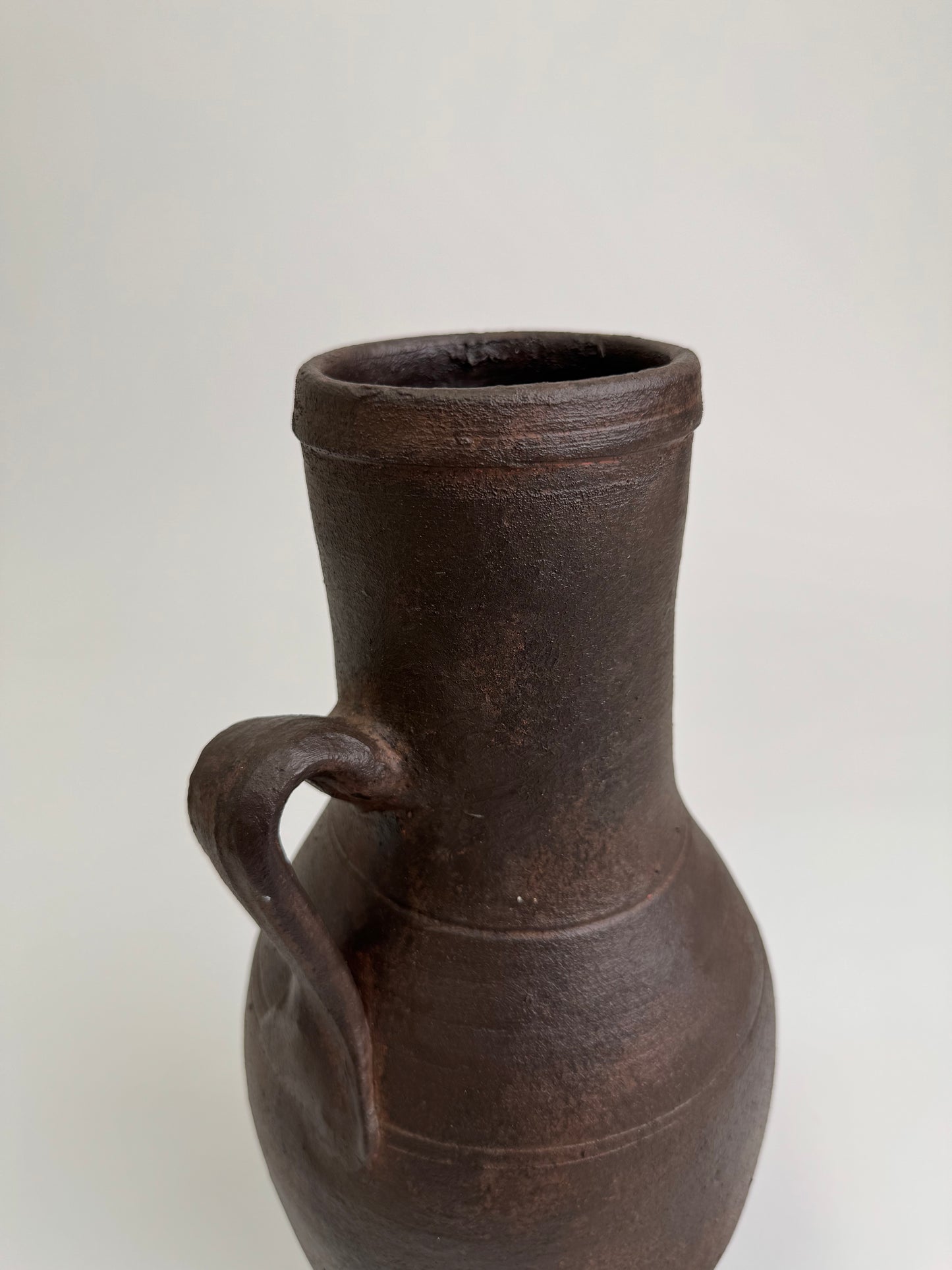 Up-cycled | large dark earthy brown tall handled vase