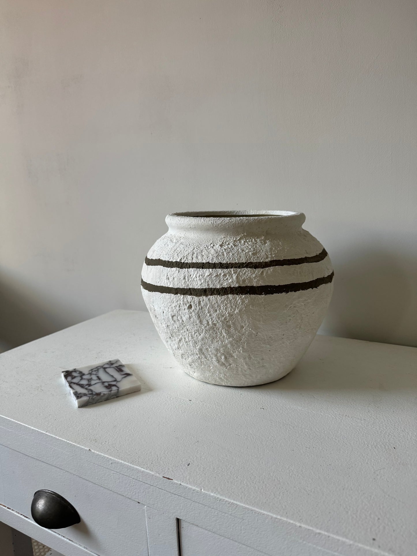 CLOUD | large round textured line detail white urn