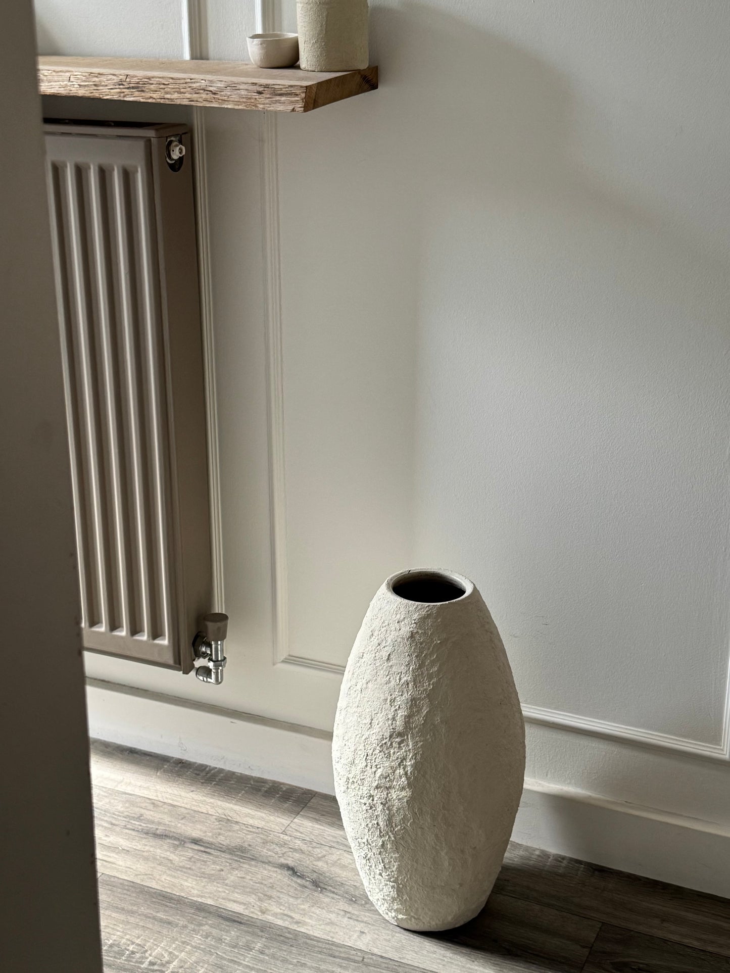 Up-cycled | textured off-white/light beige large tapered vase