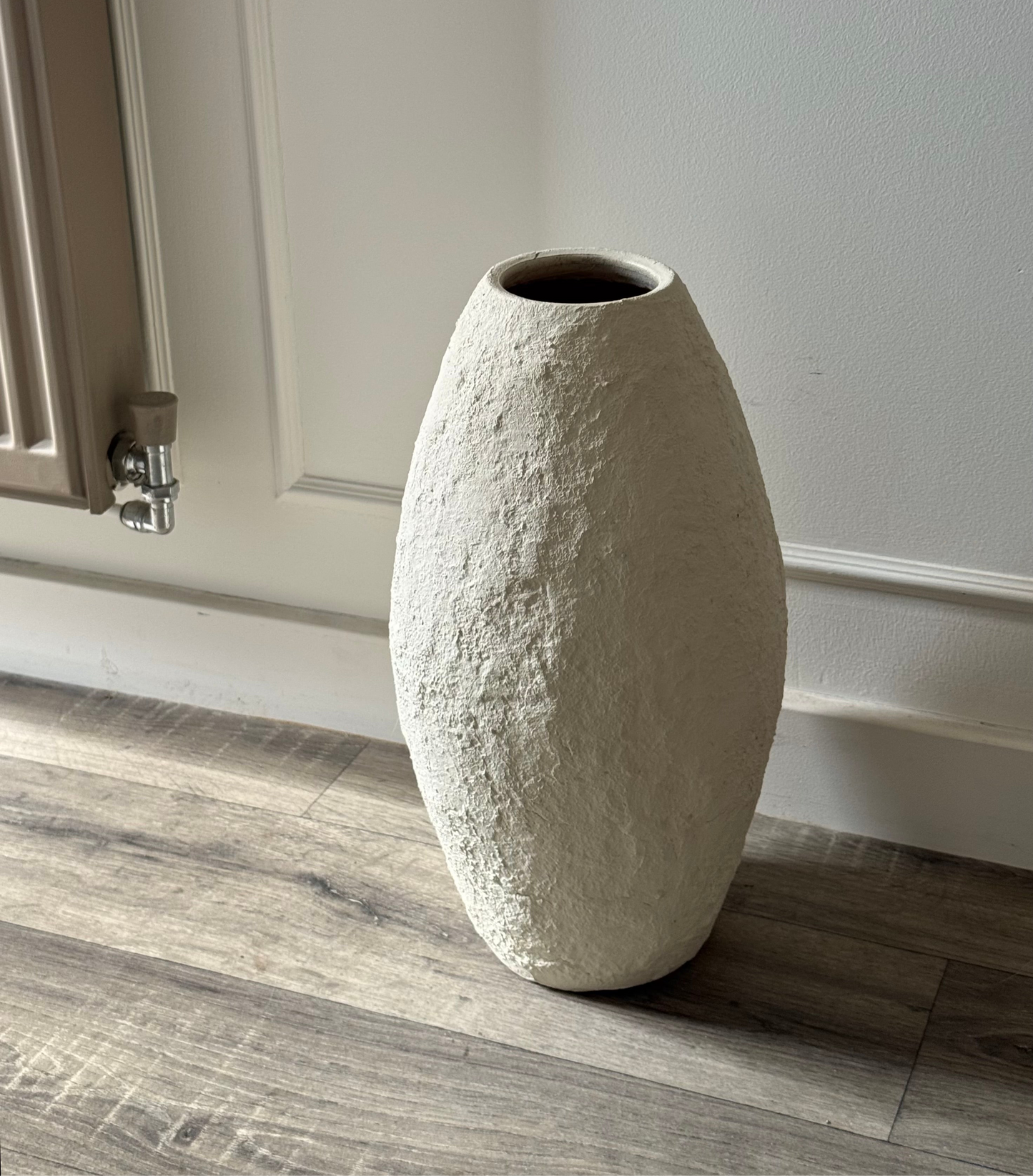 Up-cycled | textured off-white/light beige large tapered vase