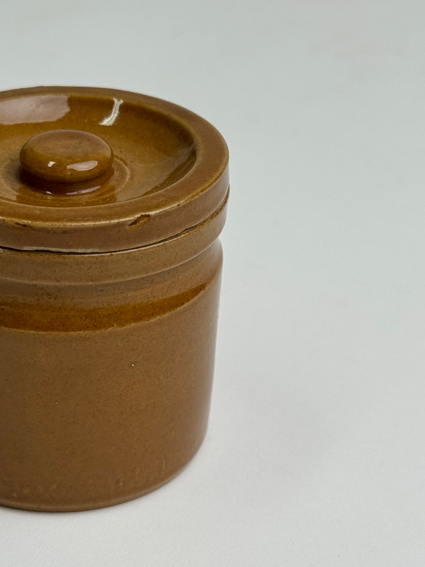 Vintage Mustard Brown Lidded Storage Jar
