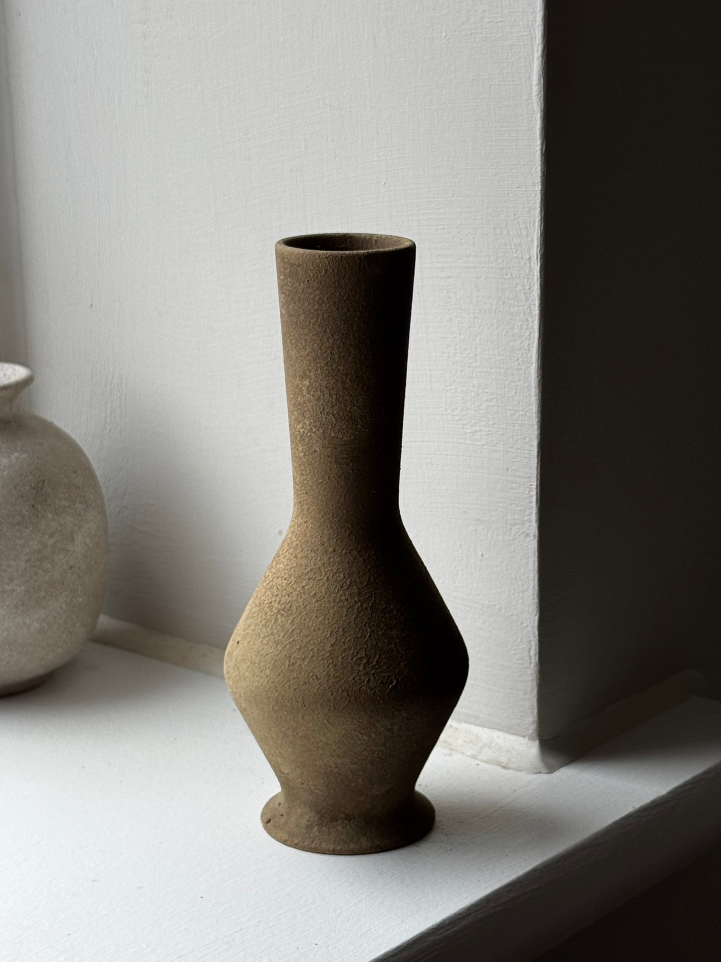 Up-cycled | small warm mid-brown tapered vase