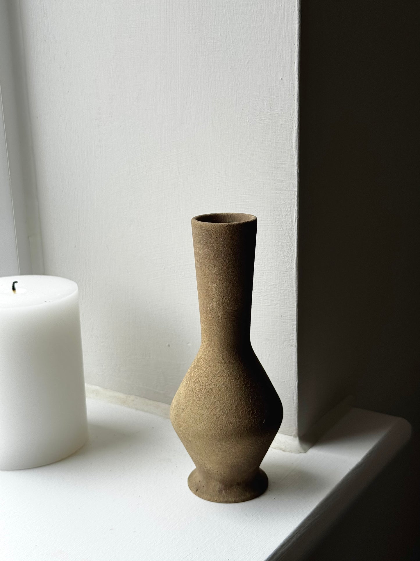 Up-cycled | small warm mid-brown tapered vase