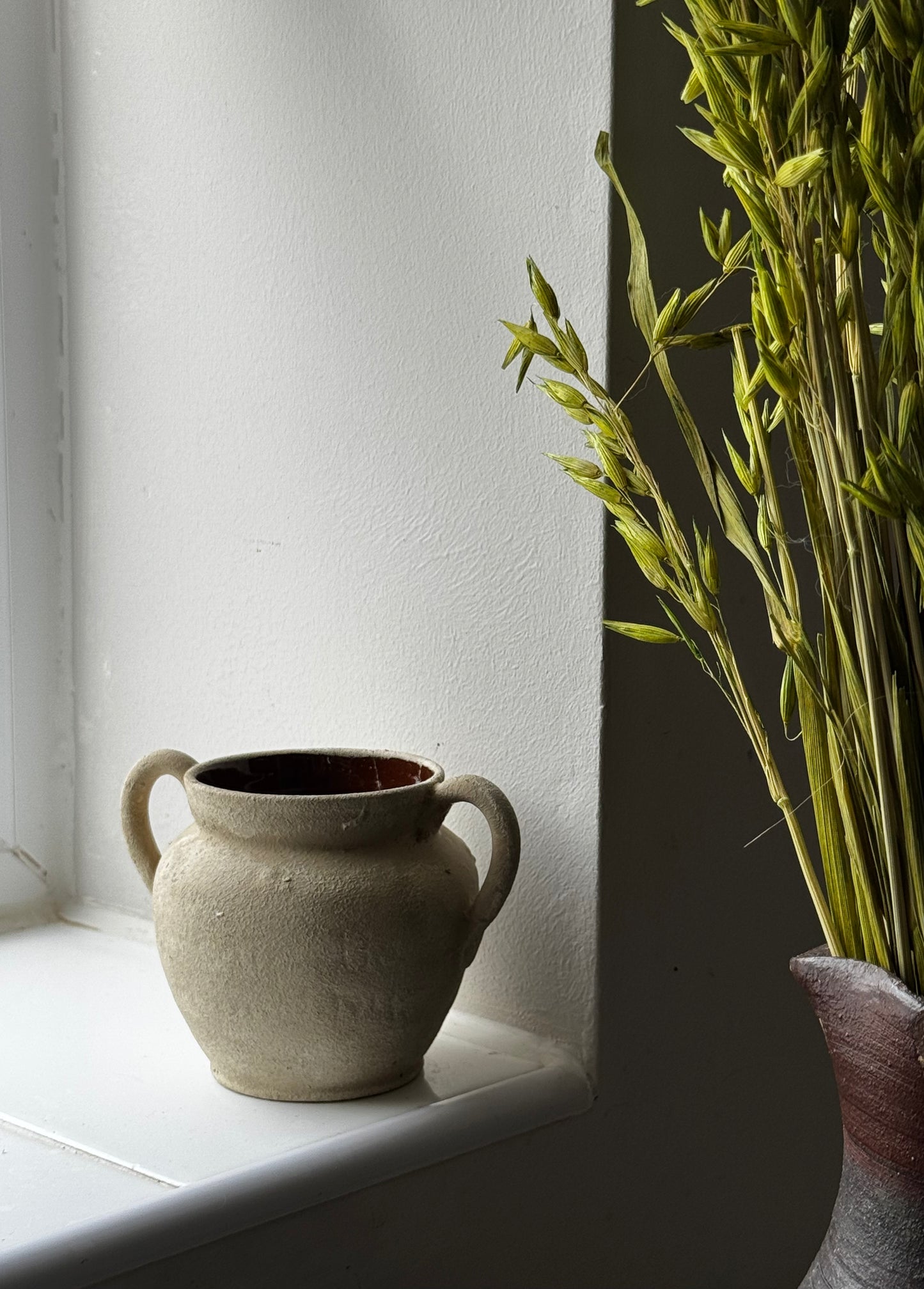 Up-cycled | small twin-handled light beige pot