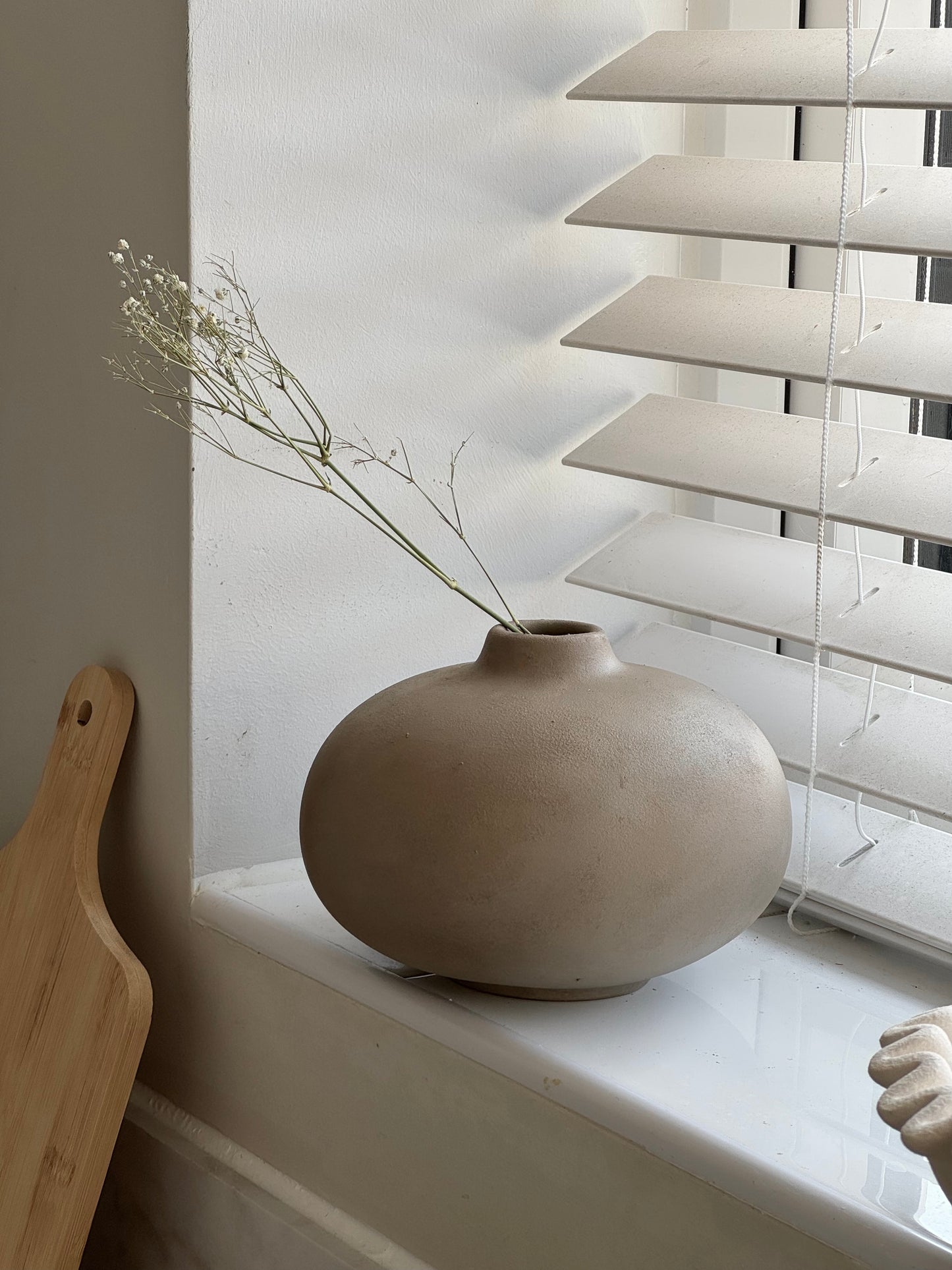Up-cycled | warm beige smooth low rounded vase