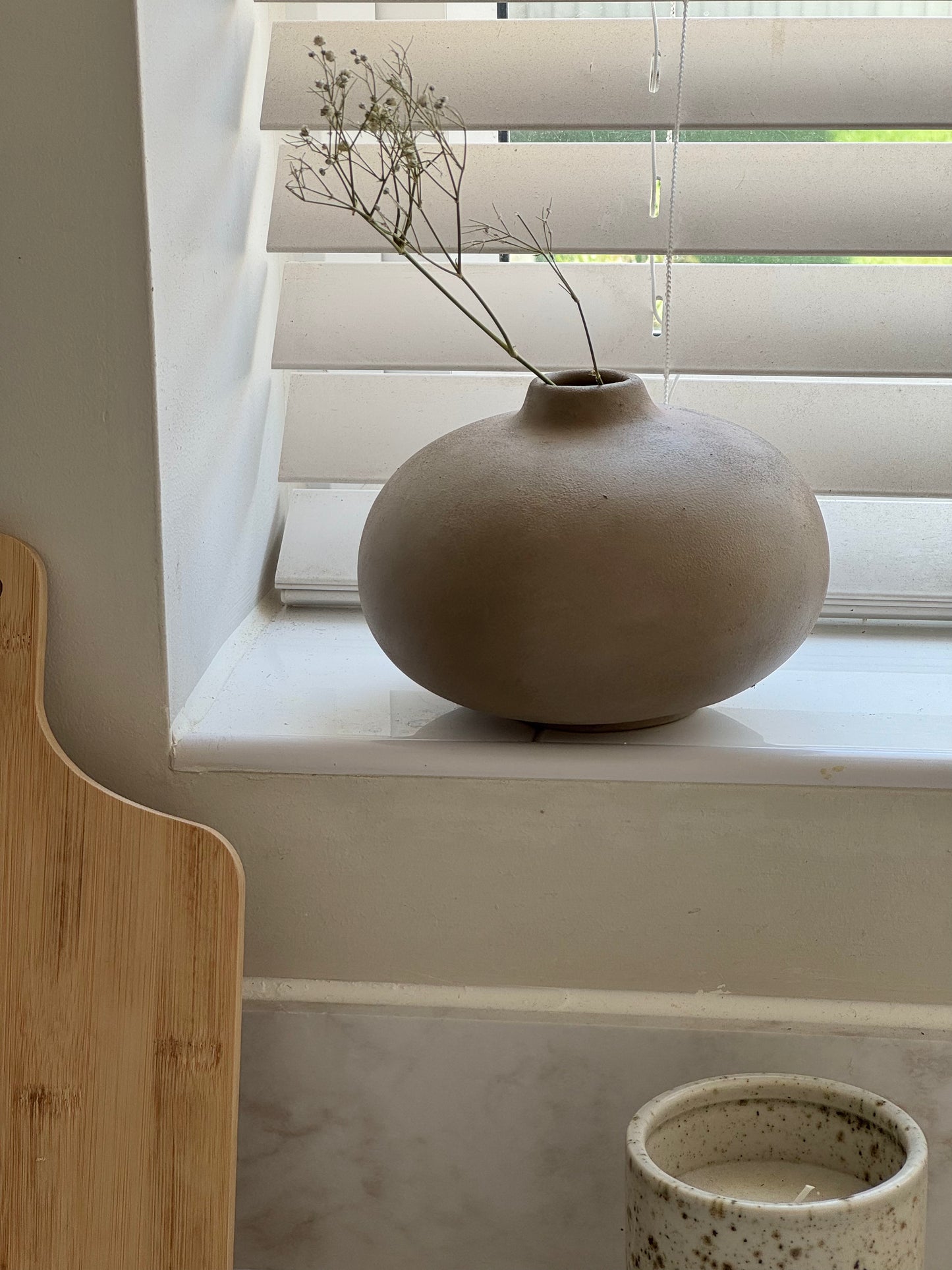 Up-cycled | warm beige smooth low rounded vase