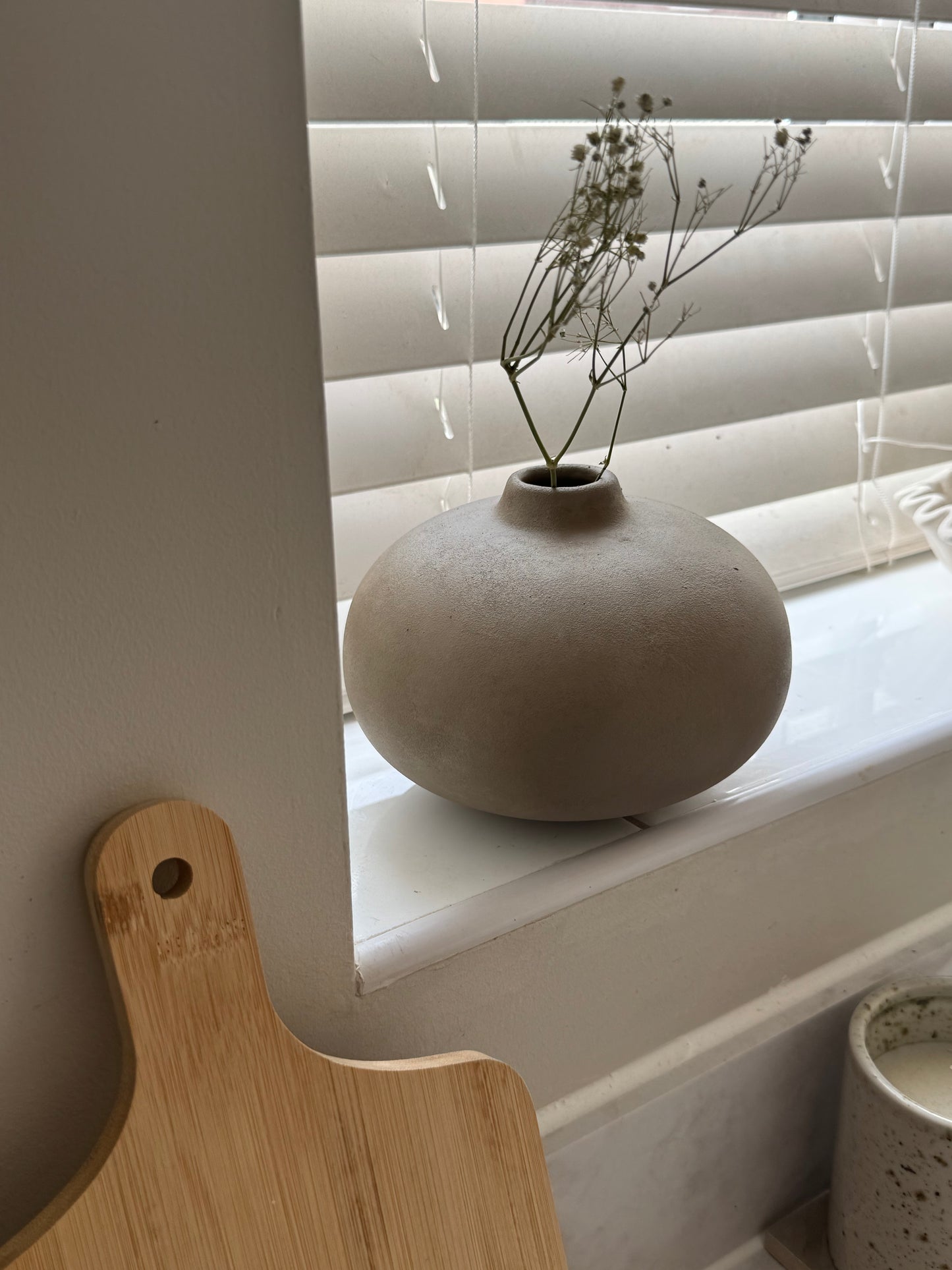 Up-cycled | warm beige smooth low rounded vase