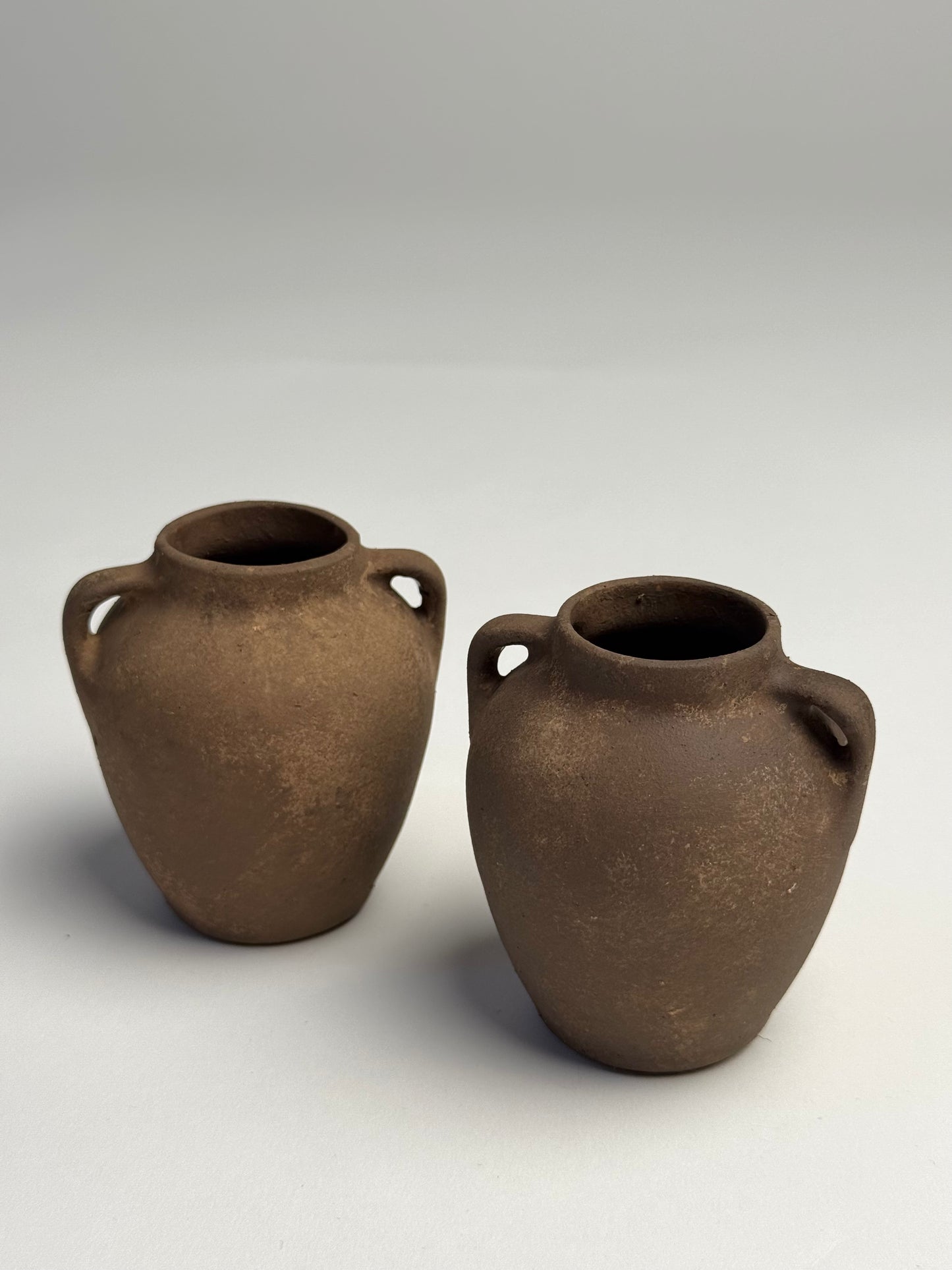 Up-cycled | mini dark earthy brown twin-handled urns