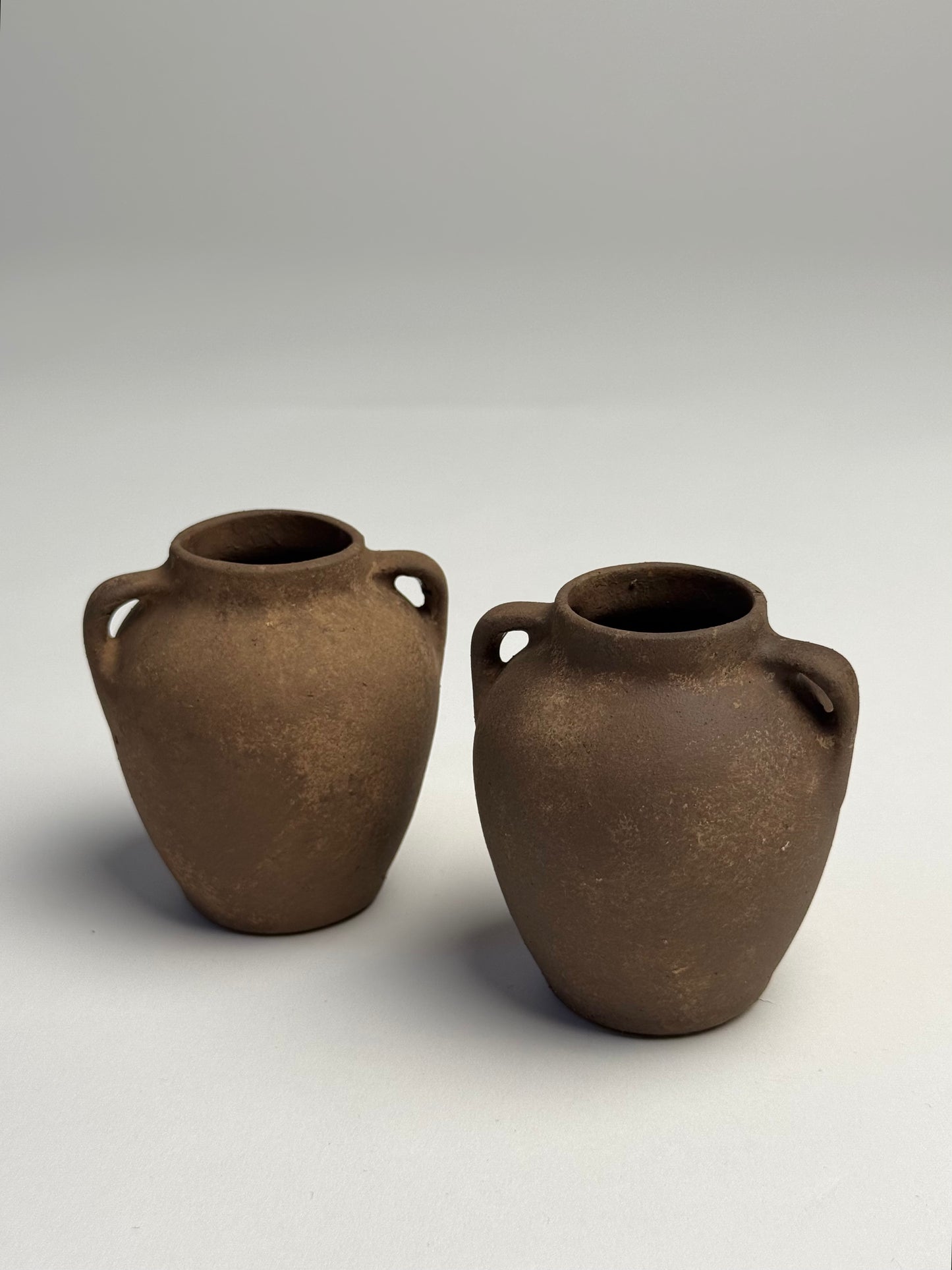 Up-cycled | mini dark earthy brown twin-handled urns