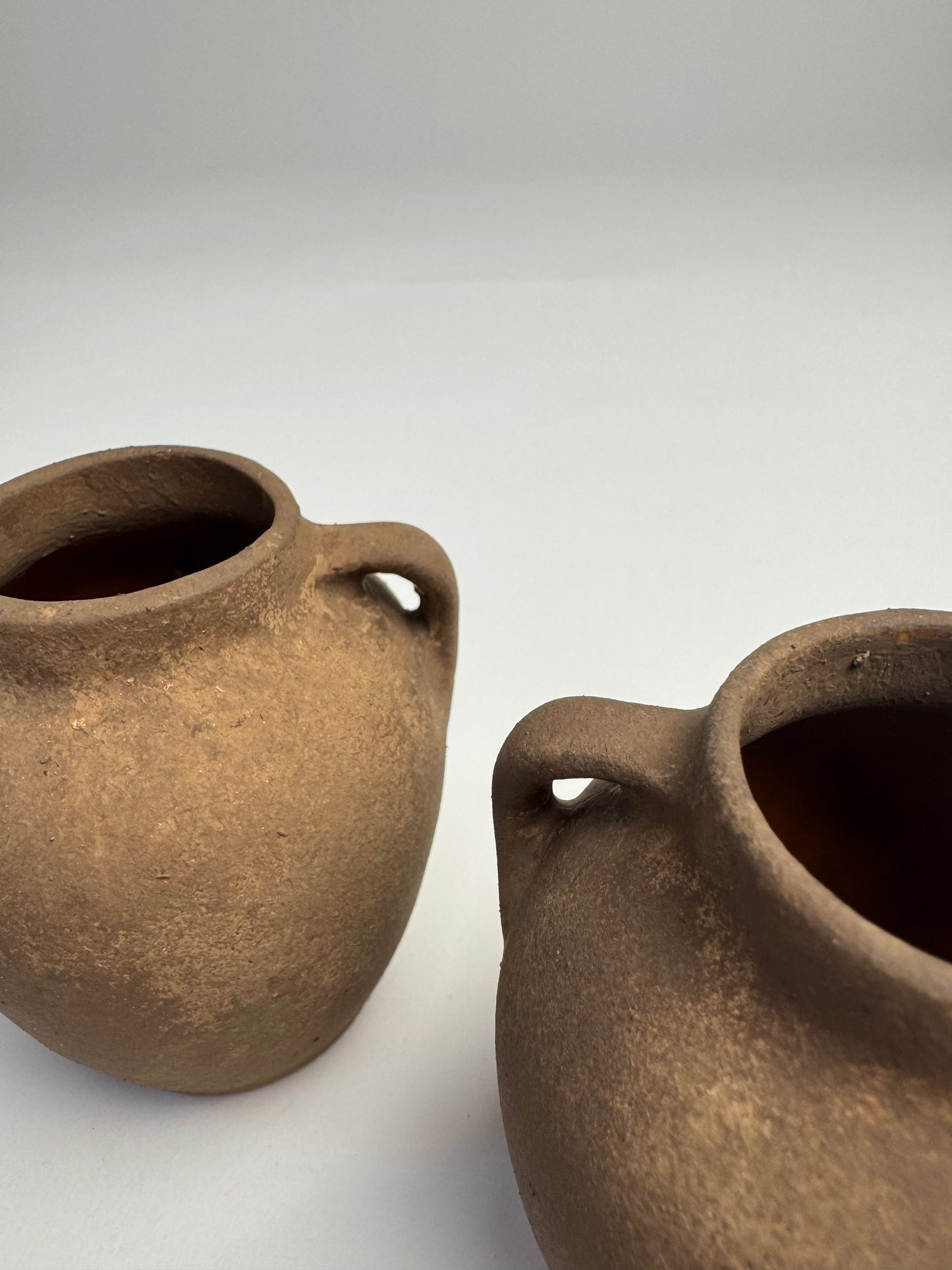 Up-cycled | mini dark earthy brown twin-handled urns