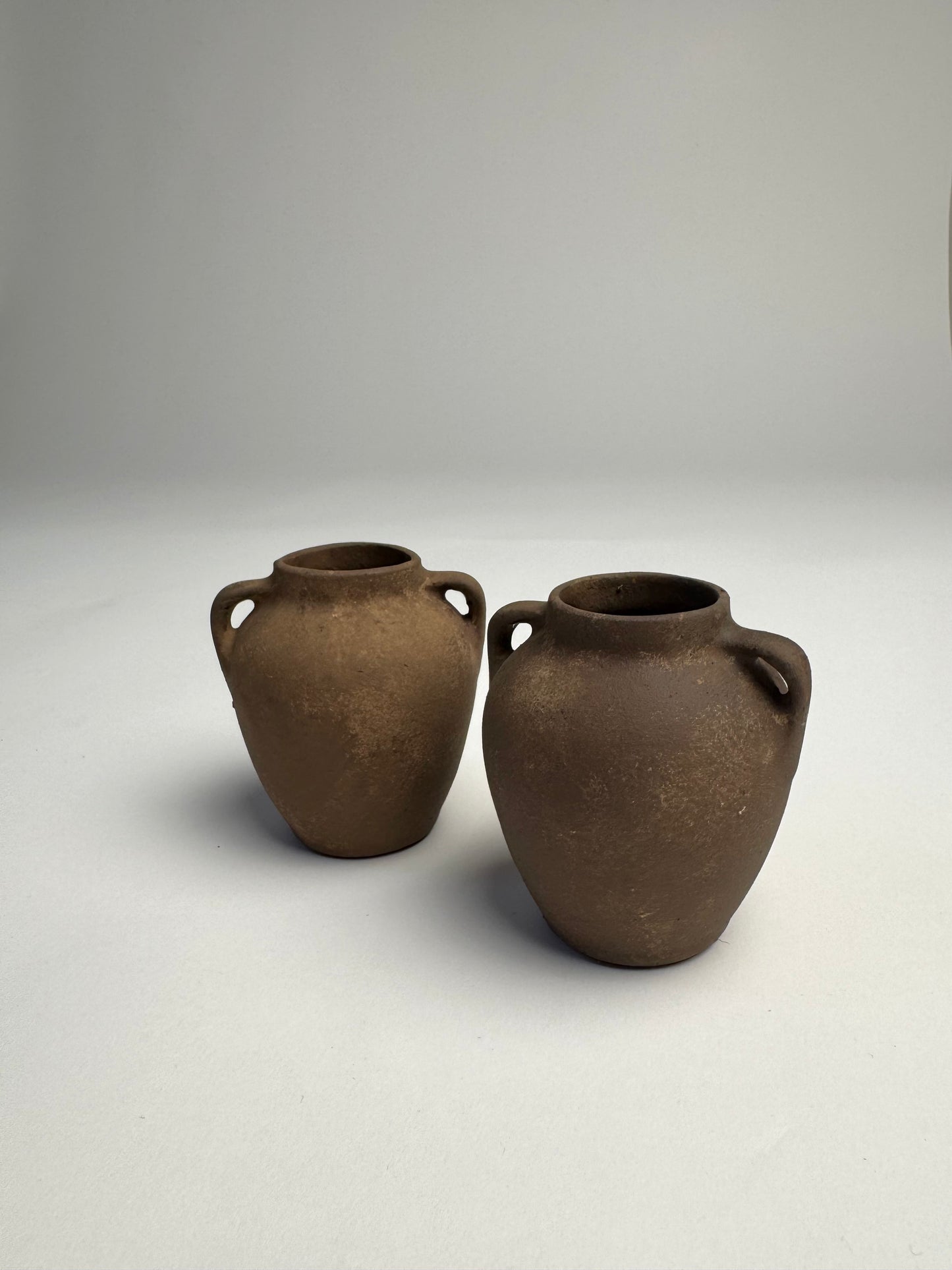 Up-cycled | mini dark earthy brown twin-handled urns