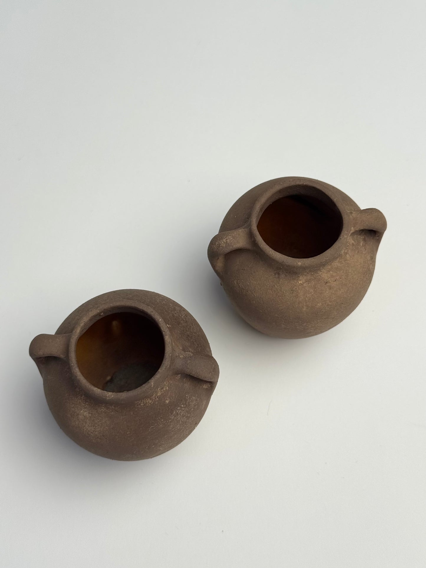 Up-cycled | mini dark earthy brown twin-handled urns