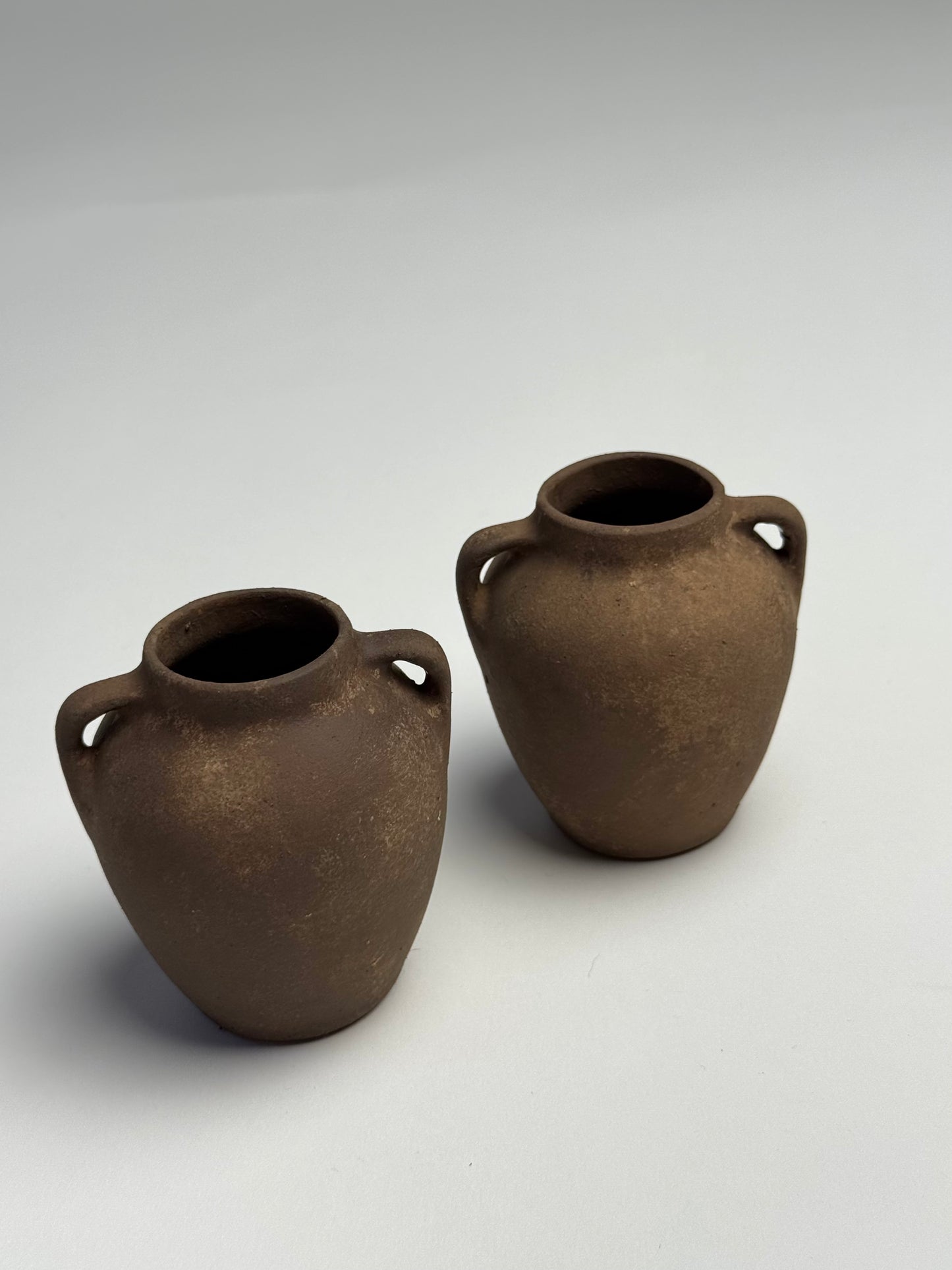 Up-cycled | mini dark earthy brown twin-handled urns