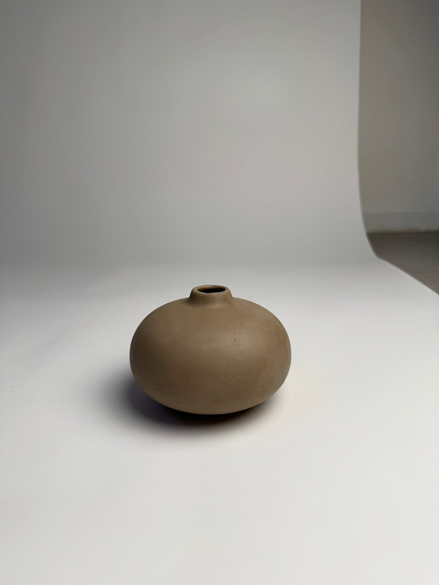 Up-cycled | warm beige smooth low rounded vase