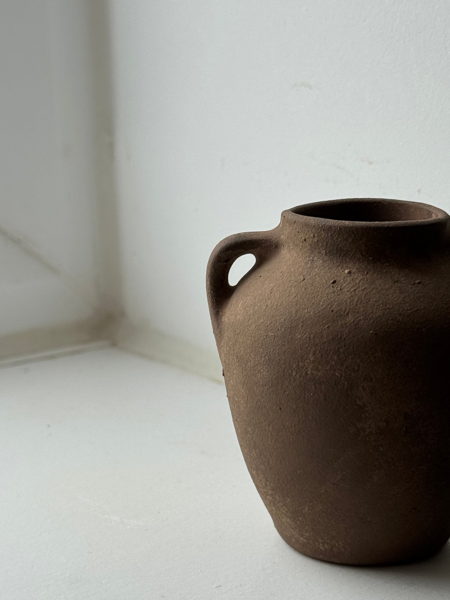 Up-cycled | mini dark earthy brown twin-handled urns