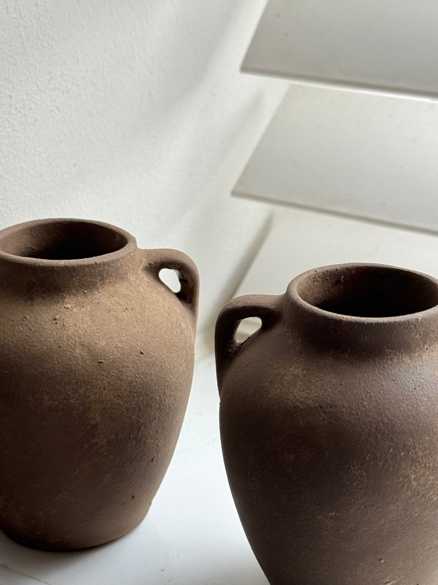 Up-cycled | mini dark earthy brown twin-handled urns