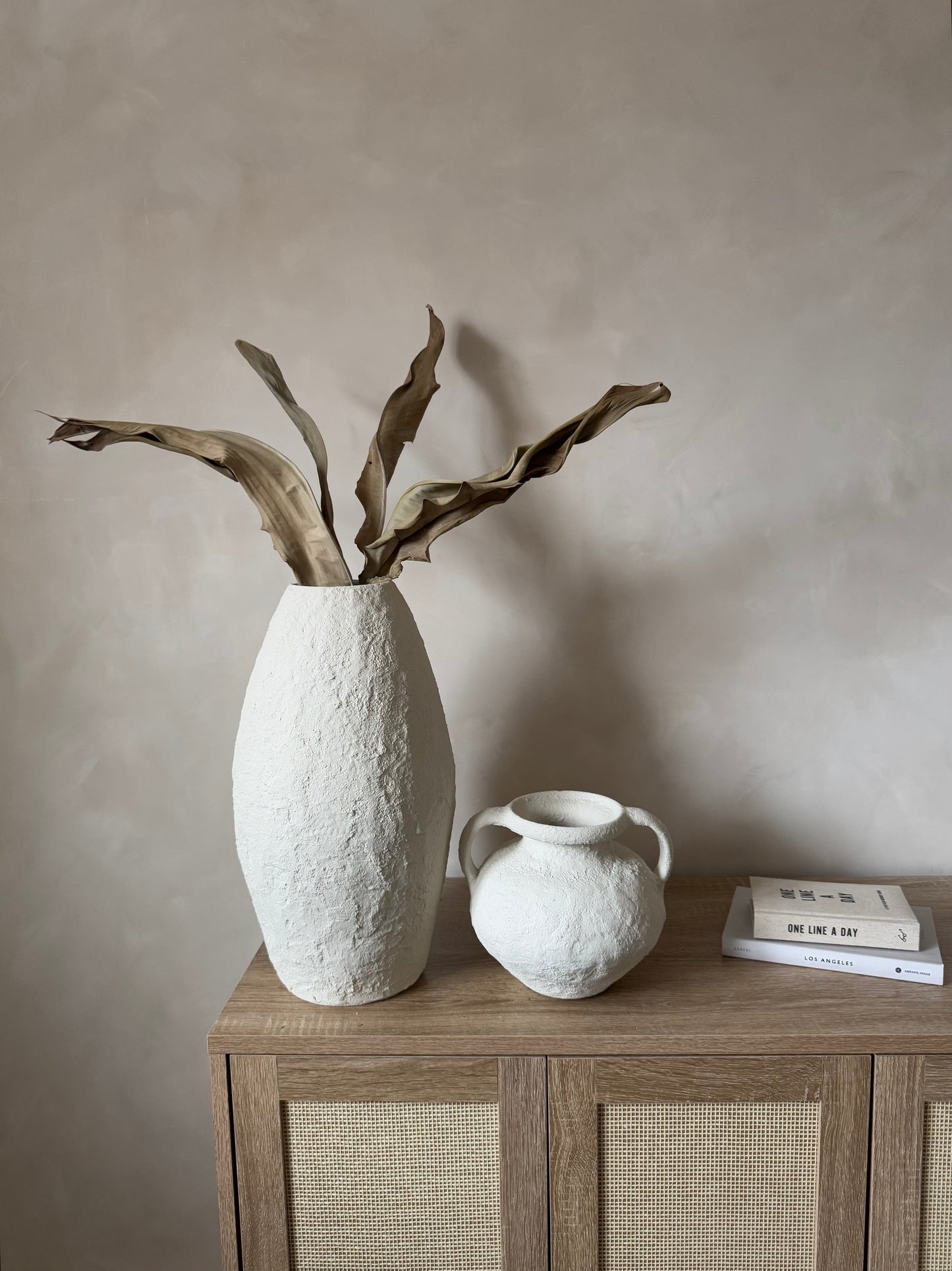 Up-cycled | textured off-white/light beige large tapered vase