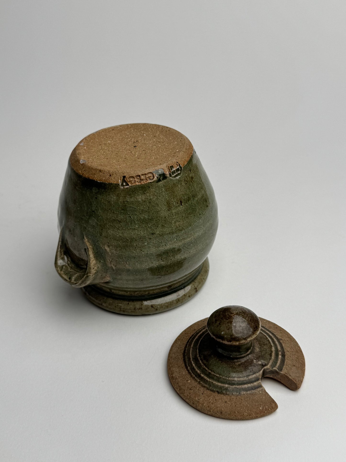 Small Sage Green Lidded Confit Pot