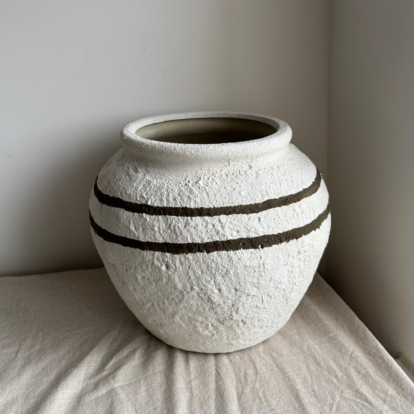 CLOUD | large round textured line detail white urn