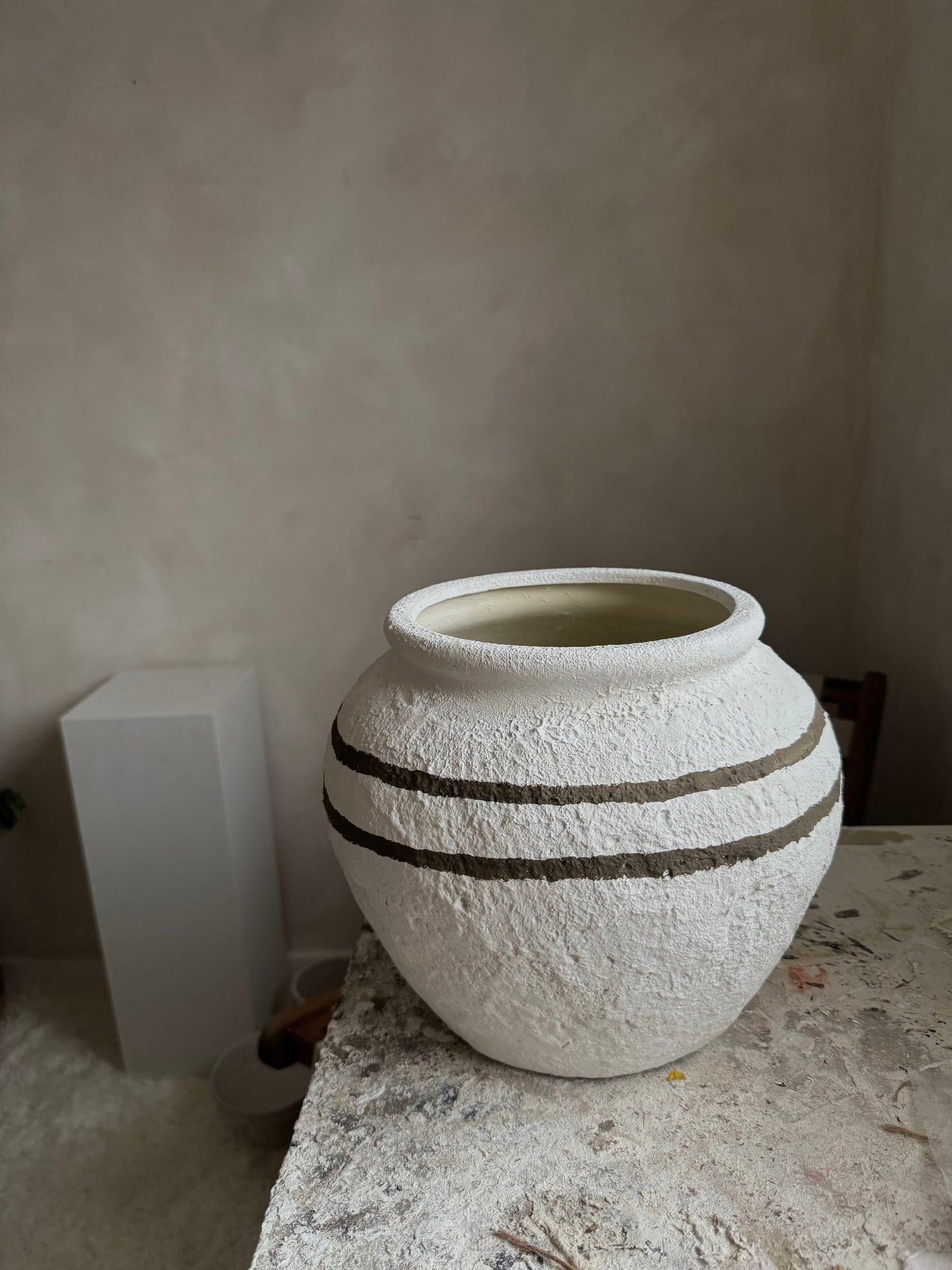 CLOUD | large round textured line detail white urn