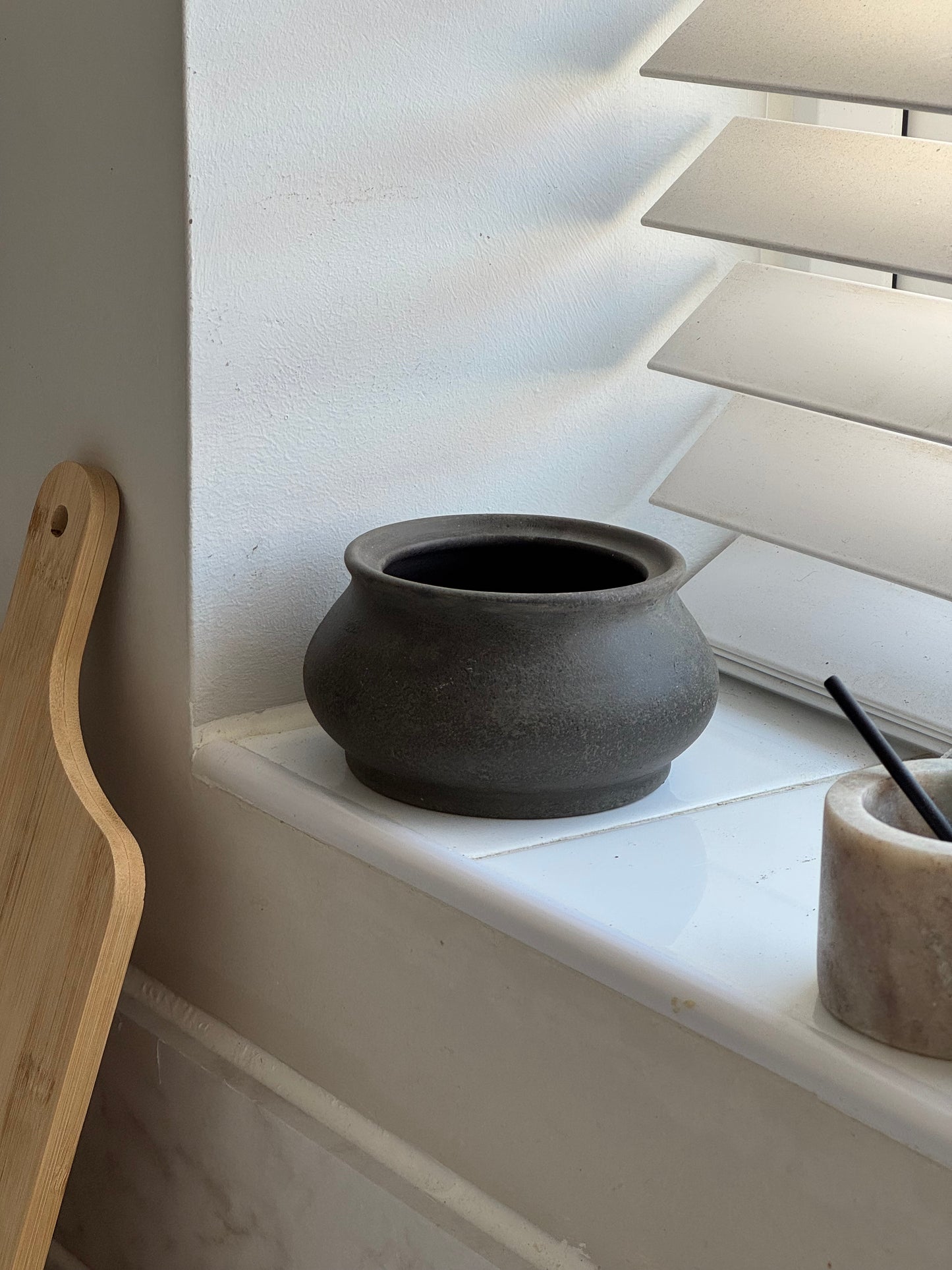 Up-cycled  |  low dark earthy brown decorative pot