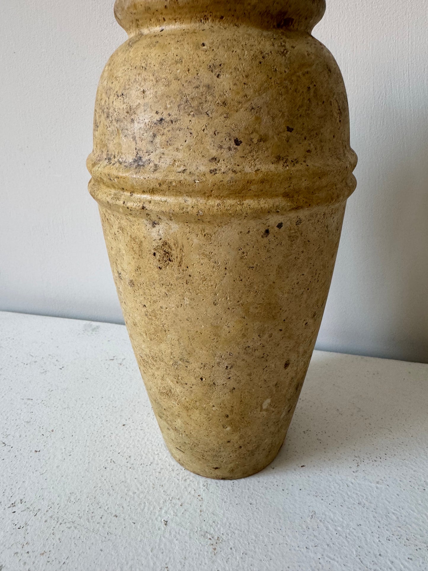 Vintage travertine stoneware vase with line detail