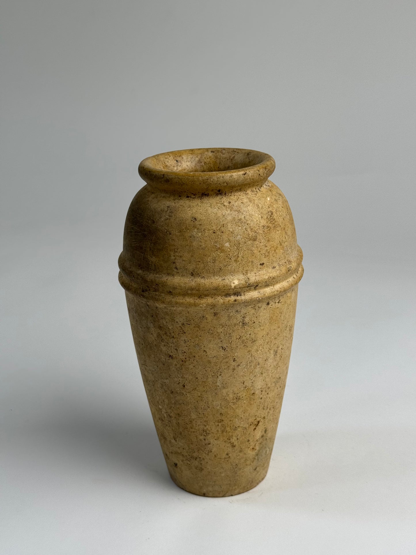 Vintage travertine stoneware vase with line detail