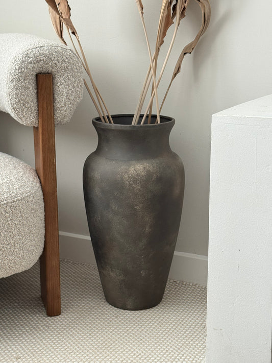 Up-cycled  | XL black brown earthy floor vase