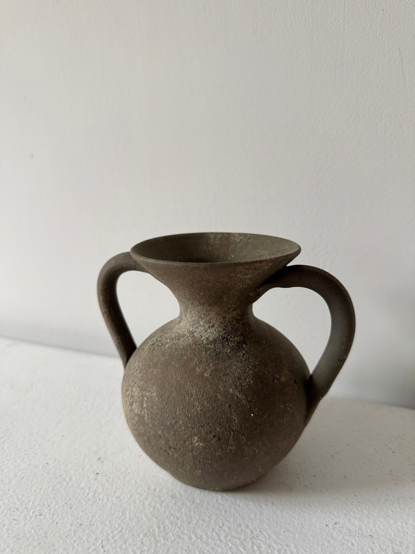 Up-cycled  | earthy brown small double handled vase