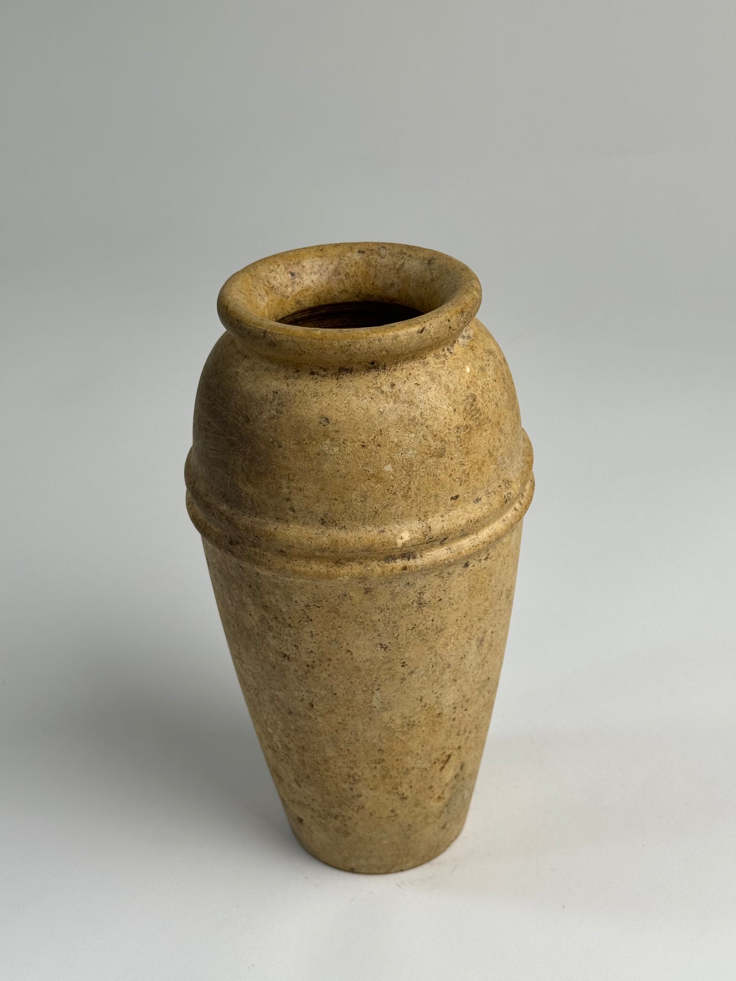 Vintage travertine stoneware vase with line detail