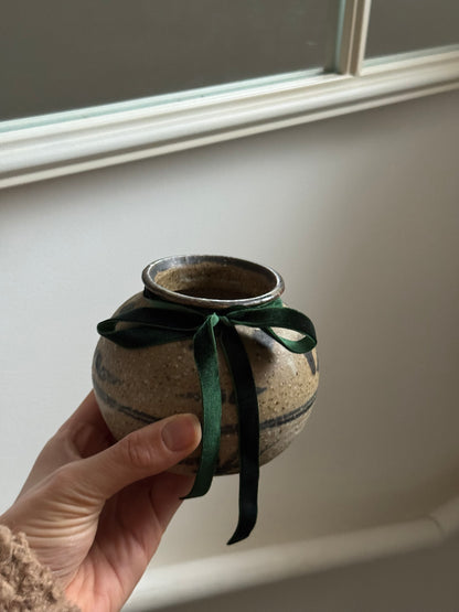 Vintage Earthenware Rounded Patterned Pot