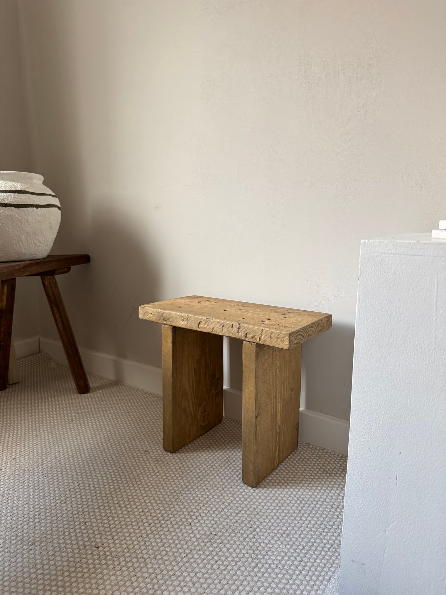 Handmade Aged Effect Wood Stool - Elsie