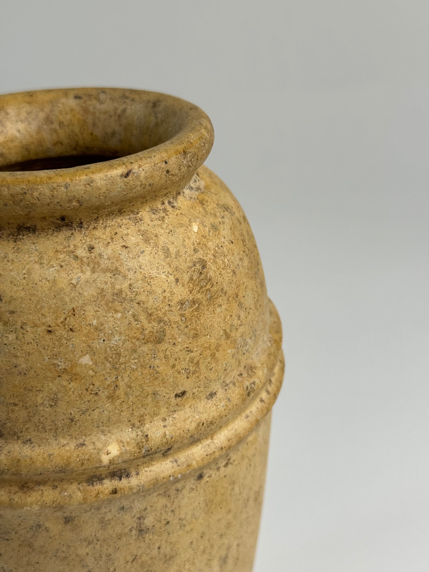Vintage travertine stoneware vase with line detail