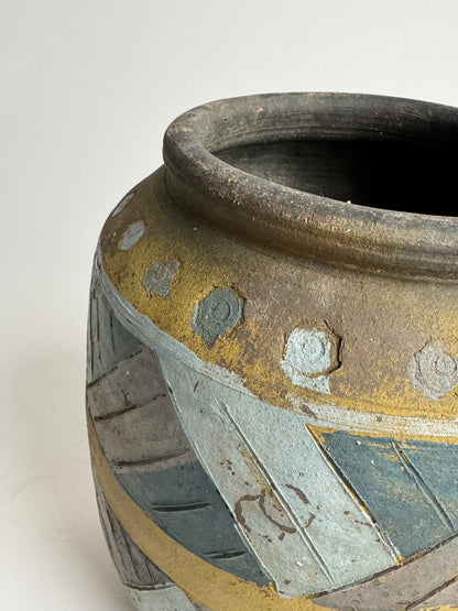 Large Vintage Geometric Rounded Pot