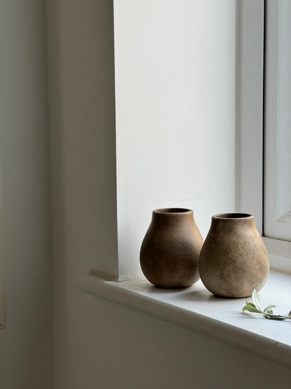 Up-cycled  | warm earthy brown small rounded vase