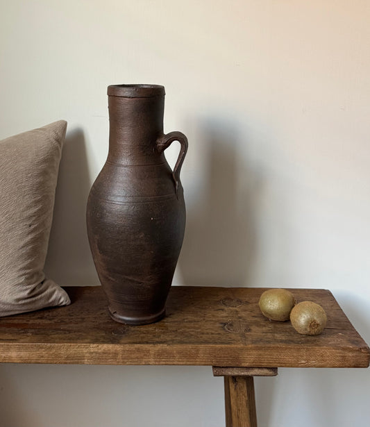 Up-cycled  | large dark earthy brown tall handled vase