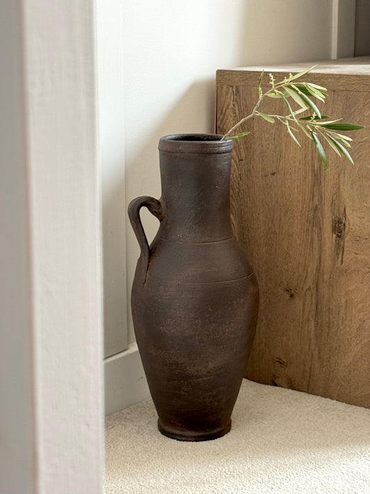 Up-cycled  | large dark earthy brown tall handled vase