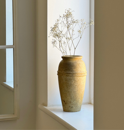 Vintage travertine stoneware vase with line detail