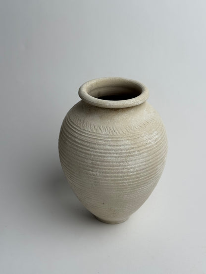 Up-Cycled | Line Detail Off-White Rounded Vase