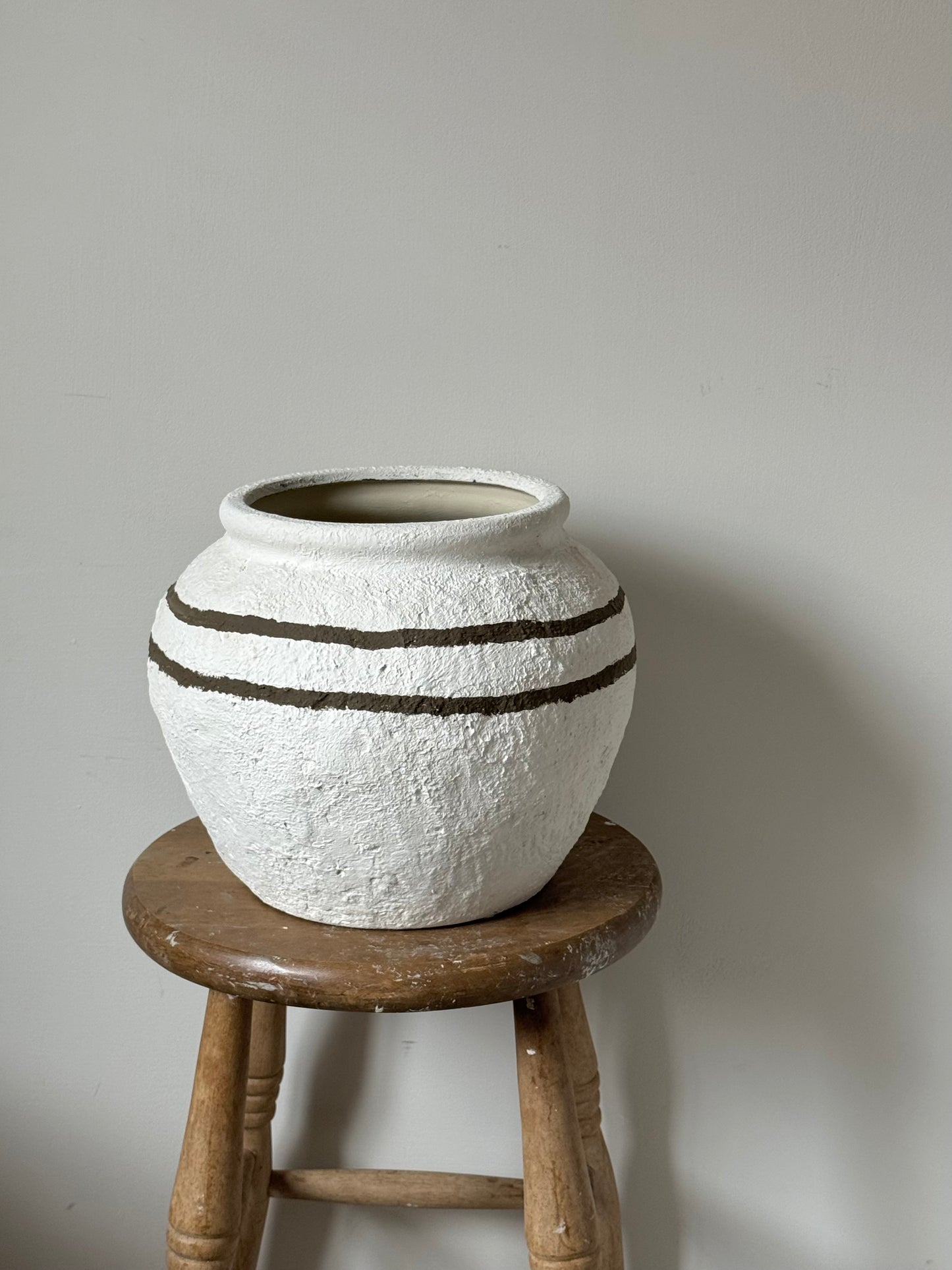 Up-cycled  |  large round textured line detail white urn