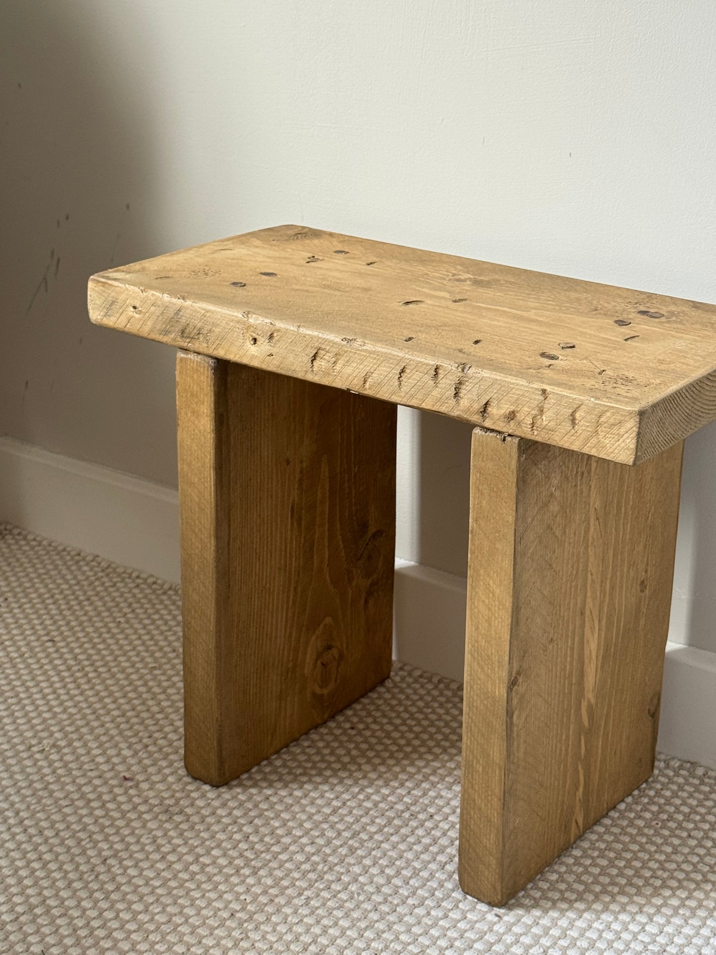 Handmade Aged Effect Wood Stool - Elsie