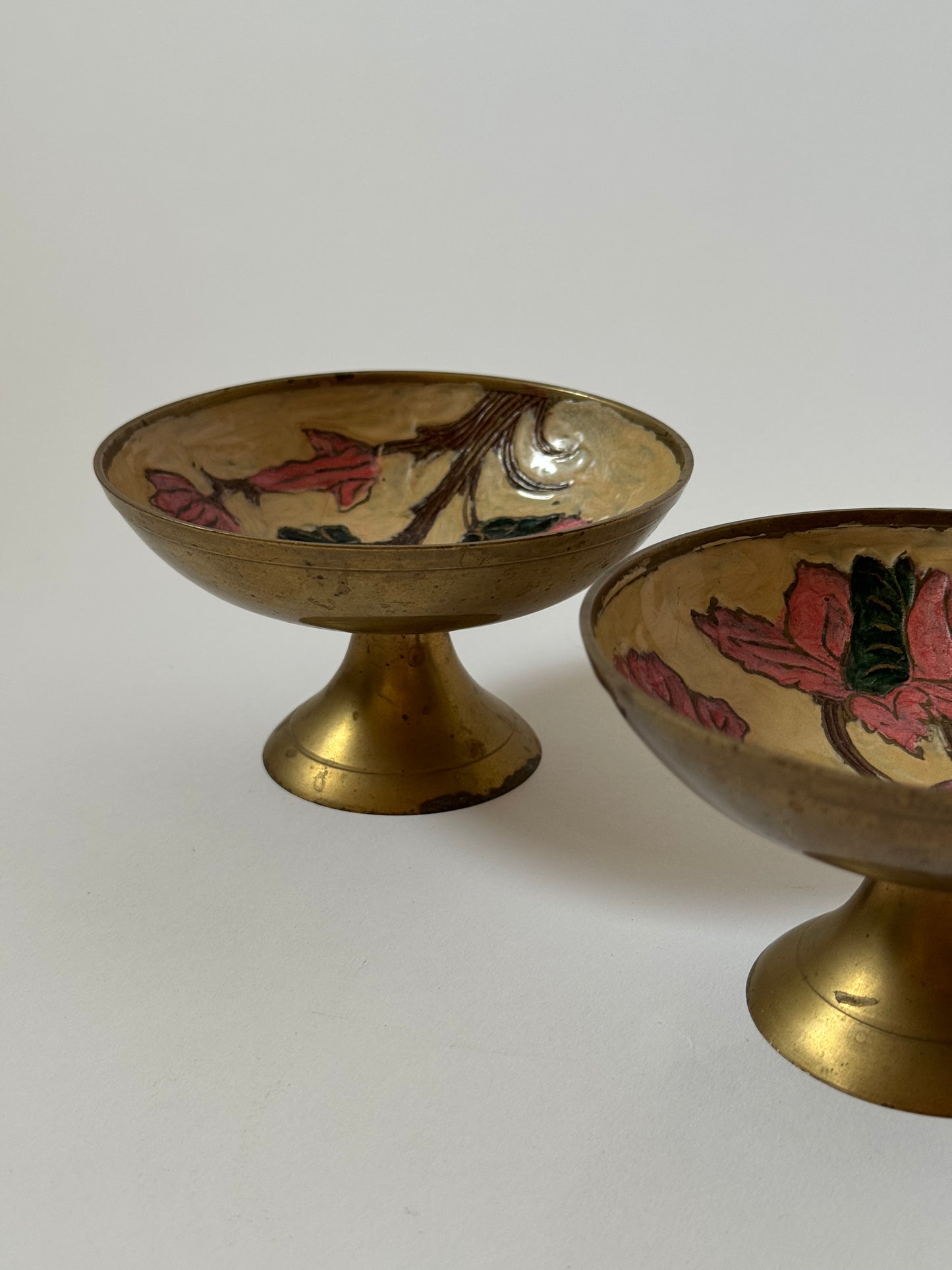 Floral Brass Pedestal Bowls