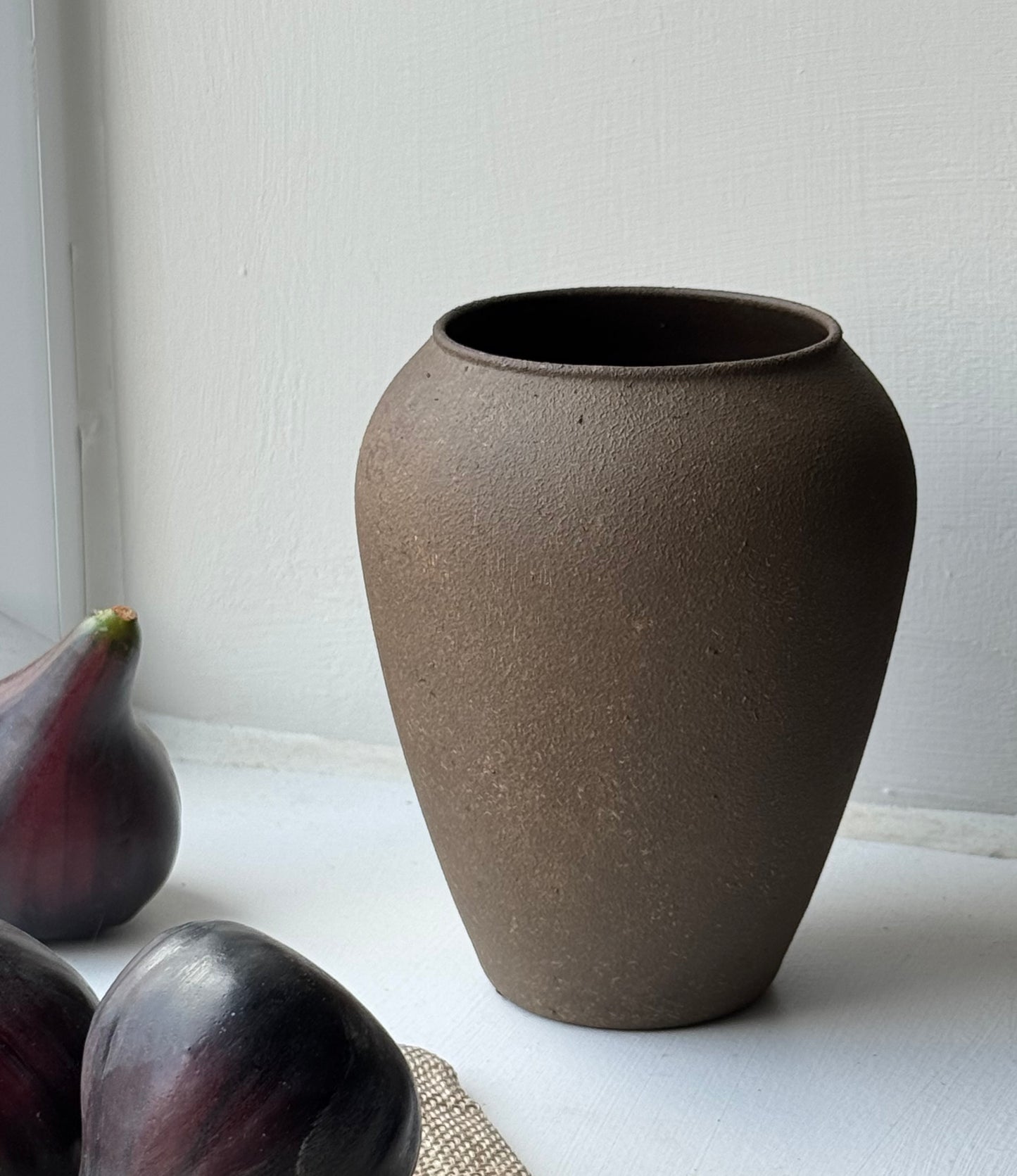 Up-cycled  |  small wabi-sabi dark earthy brown urn