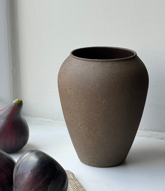 Up-cycled  |  small wabi-sabi dark earthy brown urn
