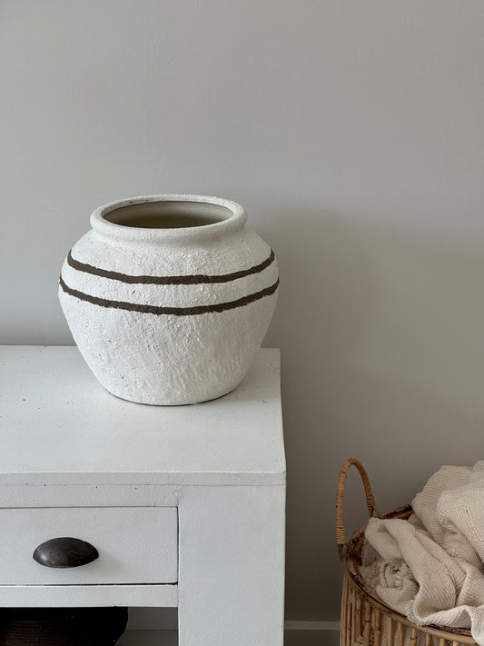 Up-cycled  |  large round textured line detail white urn