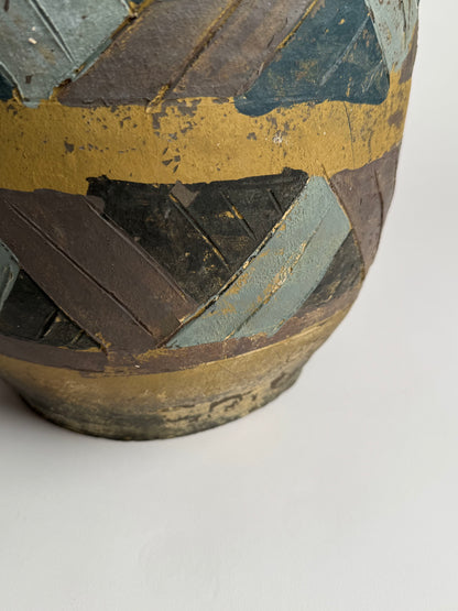Large Vintage Geometric Rounded Pot