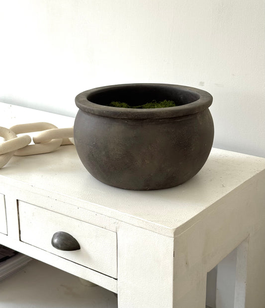 Up-cycled  | large low earthy brown rounded pot