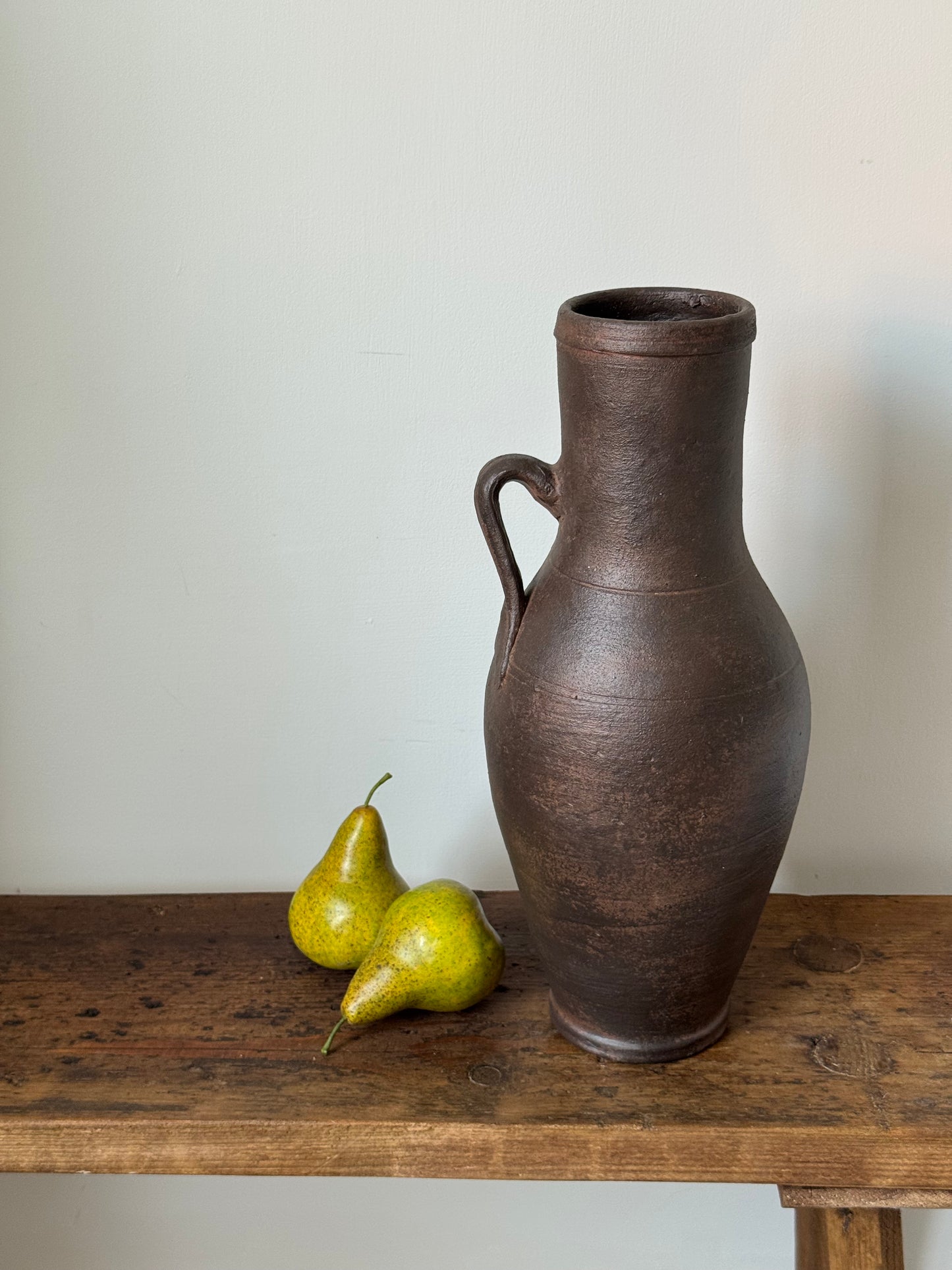 Up-cycled  | large dark earthy brown tall handled vase