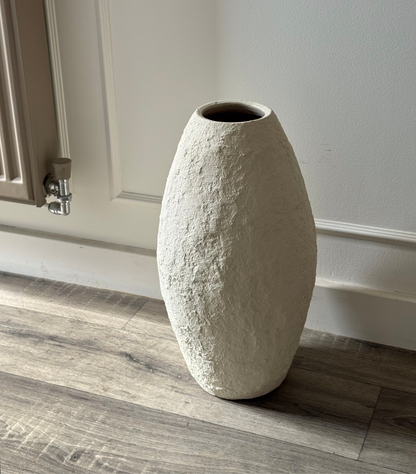 Up-cycled  |  textured off-white/light beige large tapered vase